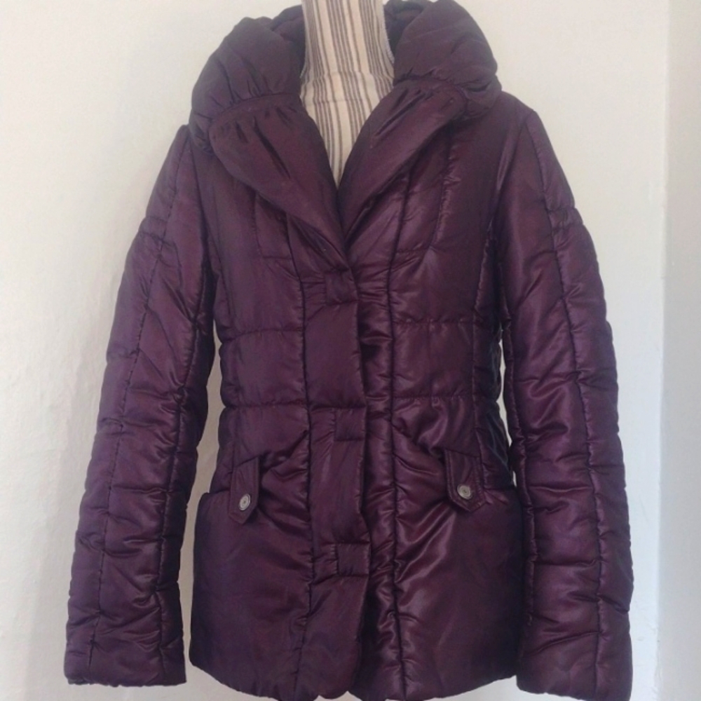 Taifun Burgundy Full Zip Shawl Collar Puffer Jacket Size 6 NEW